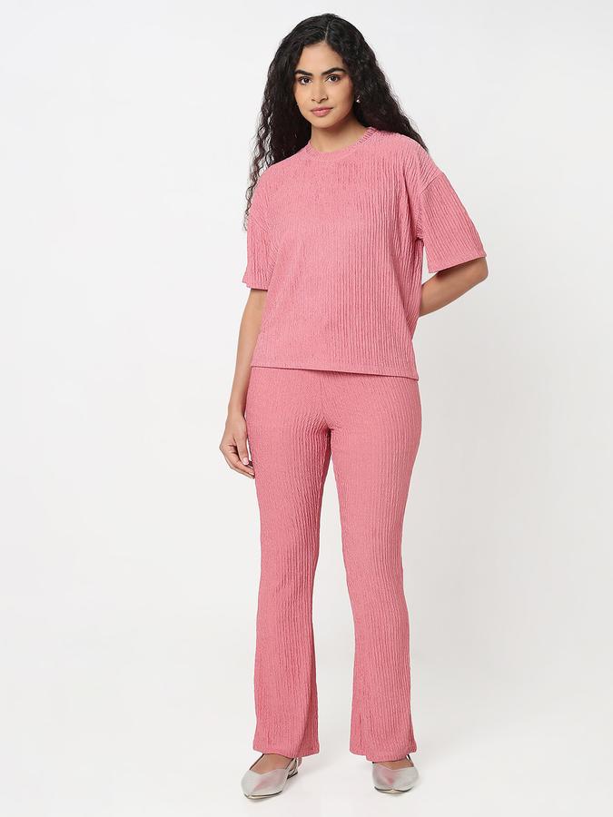R&B Women Dusty Pink Textured Flared Trousers