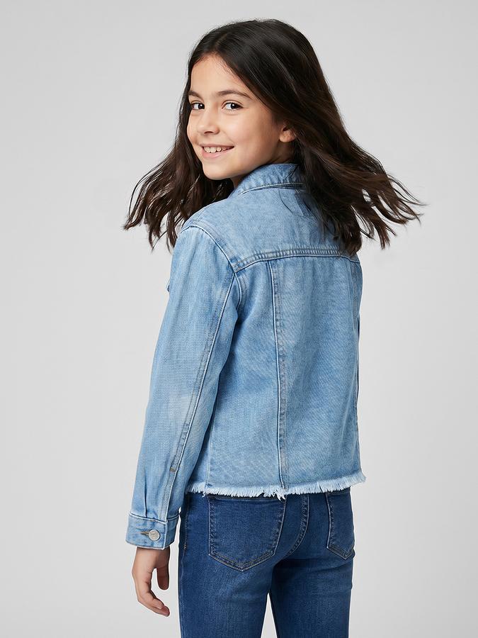 R&B Blue Solid Girls Long Sleeves Spread Collar Jacket