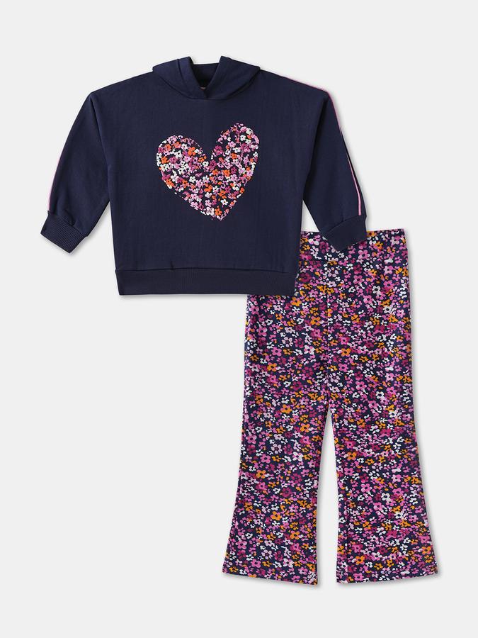 Girls Floral Embroidered Long Sleeve Hoodie with Trousers Set