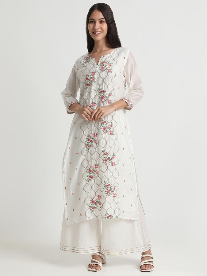 R&B Women's White Embroidered Kurta