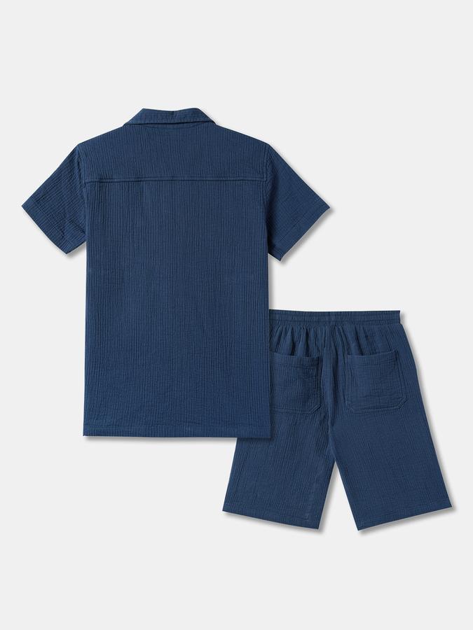 Boys Solid Short Sleeves Shirt with Shorts Fashion Set