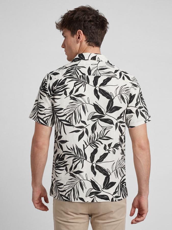 R&B Cream Floral Printed Men Cuban Collar Short Sleeves Shirt