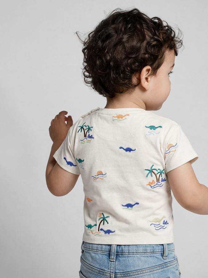R&B White Graphic Print Boys Round Neck Regular Fit Short Sleeves T-Shirt 