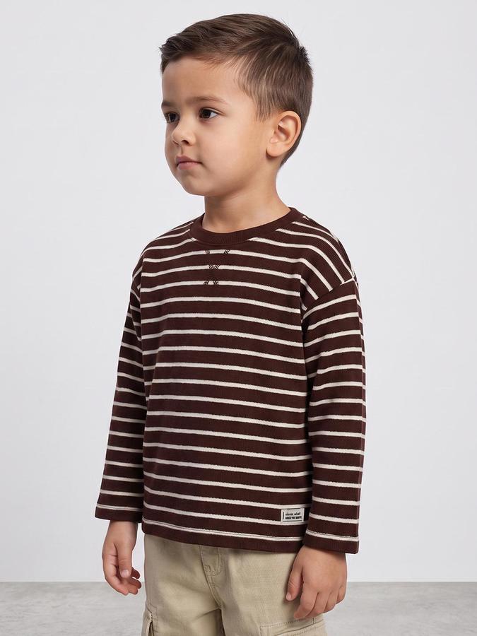R&B Boys Brown Striped Long Sleeves Round Neck T-Shirt