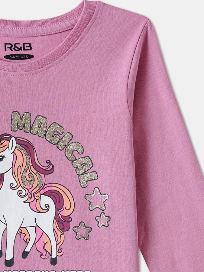 Girls Cotton Regular Fit Crew Neck Graphic T-shirt