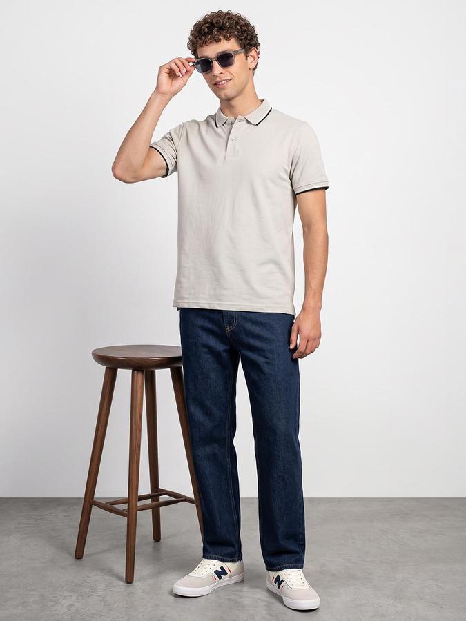 R&B Men Silver Textured Short Sleeves Polo Collar T-Shirt