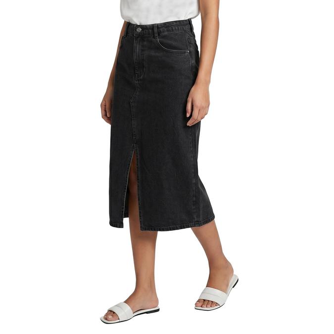 R&B Black Solid A-Line Women Skirt 