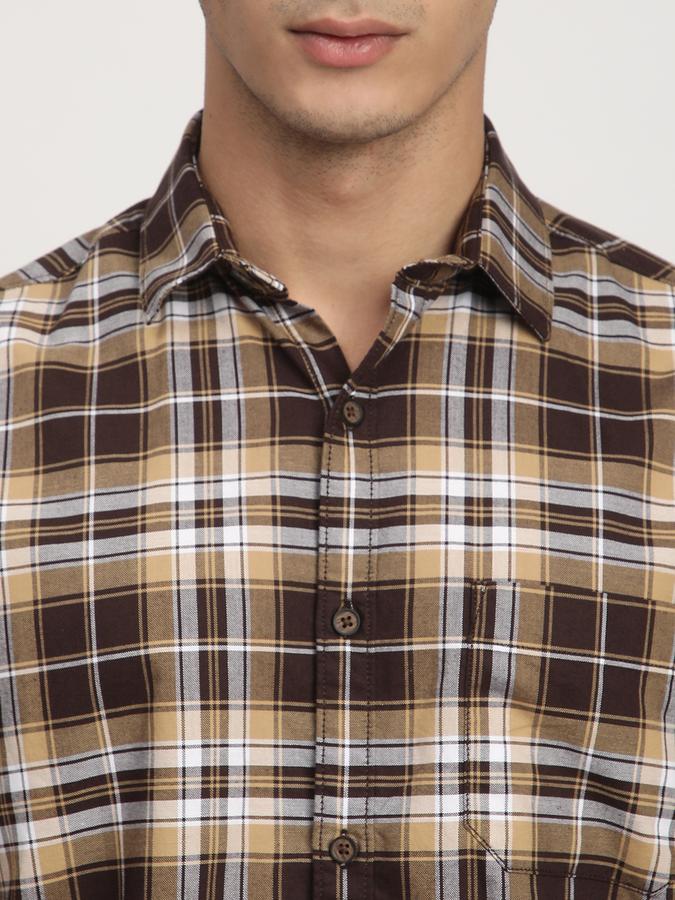 Checks Shirt with Revere Collar and Long Sleeves image number 3