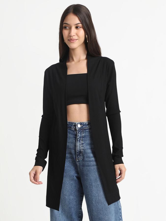 R&B Women Black Solid Longline Blazer