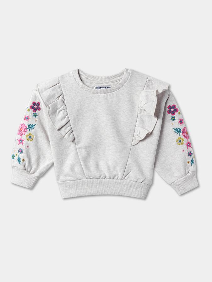 Girls Floral Regular Fit Full Sleeve Crew Neck SweaT-Shirt