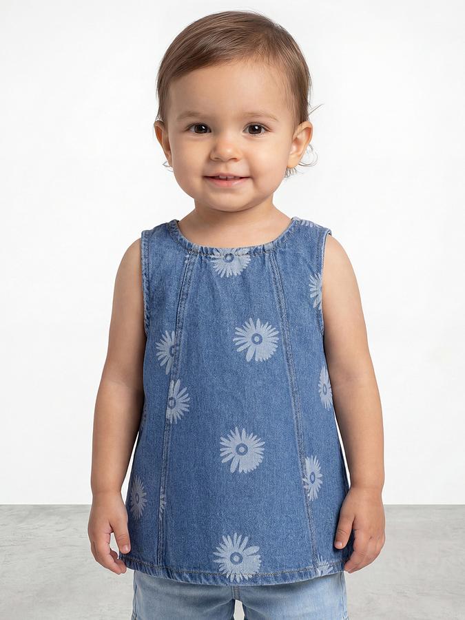 R&B Girls Blue Regular Fit Floral Print Sleeveless Top