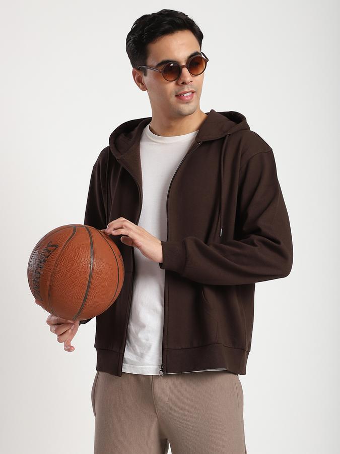 Men Fleece Regular Fit Hooded Jacket