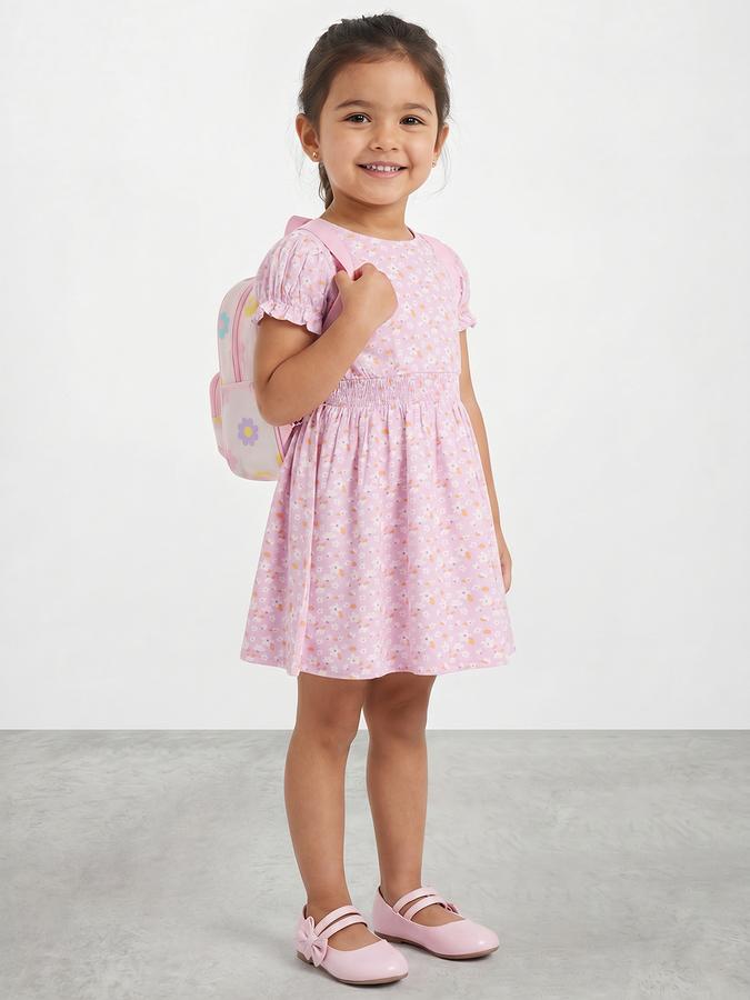 R&B Girl Purple Floral Print Puff Sleeves Fit and Flare Dress