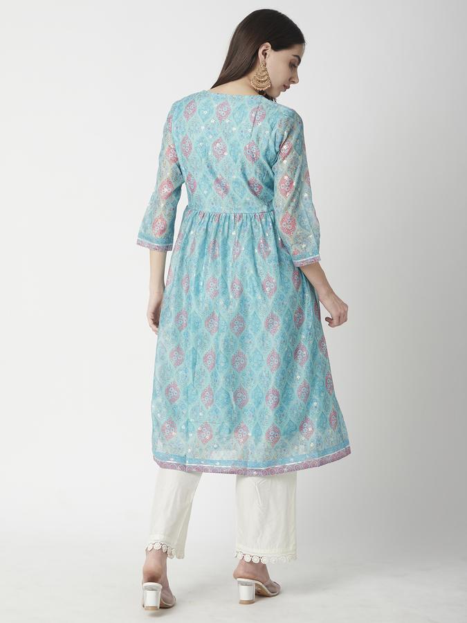 Women Polyester Regular Fit V Neck Embroidered Kurta