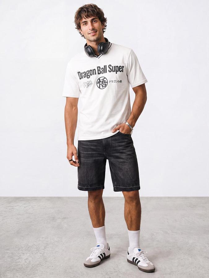 R&B Men Ivory Short Sleeve V Neck Typography Print T-Shirt