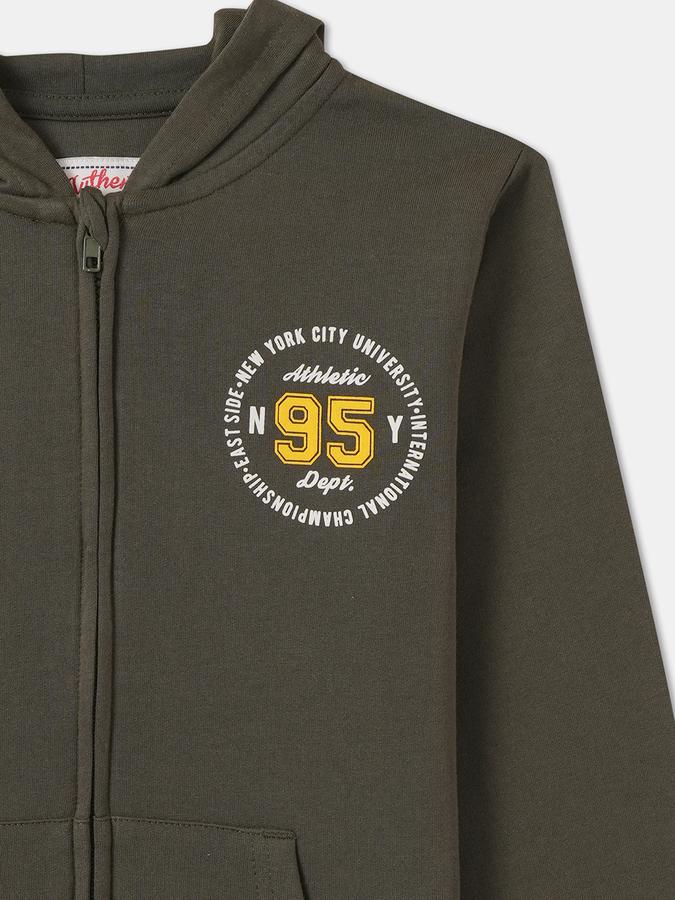 Boys Cotton Hooded Zip Up Graphic Jacket