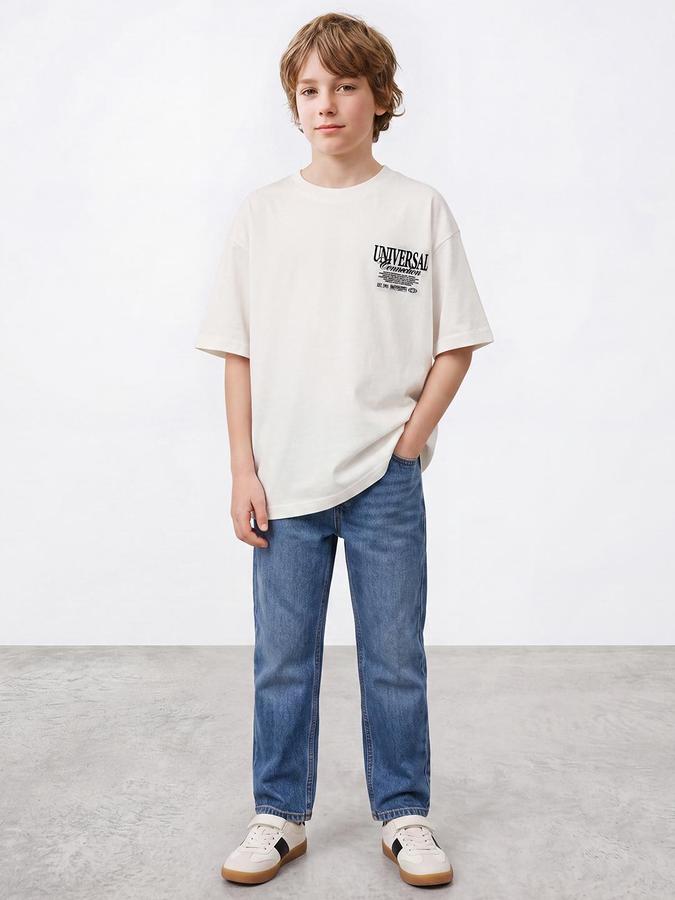 R&B Boys Ivory Short Sleeve Round Neck Graphic Back Print T-Shirt