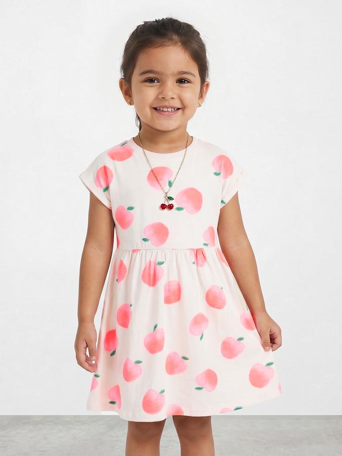 R&B Girl Yellow Printed Pure Cotton Short Sleeves Fit and Flare Dress