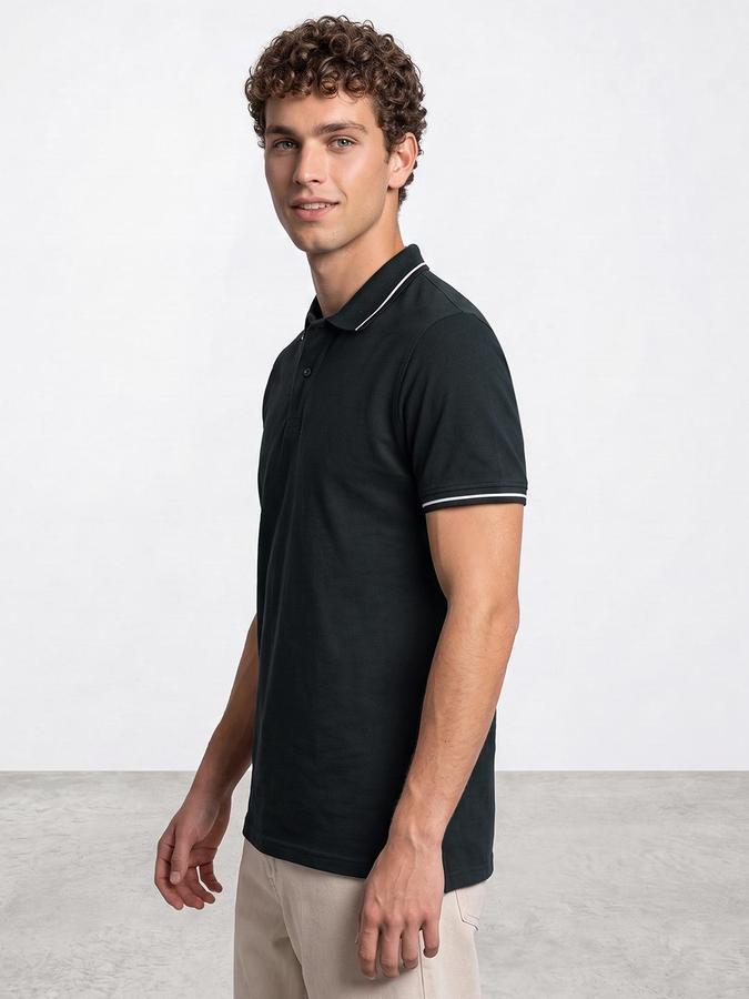 R&B Men Indigo Textured Short Sleeves Polo Collar T-Shirt