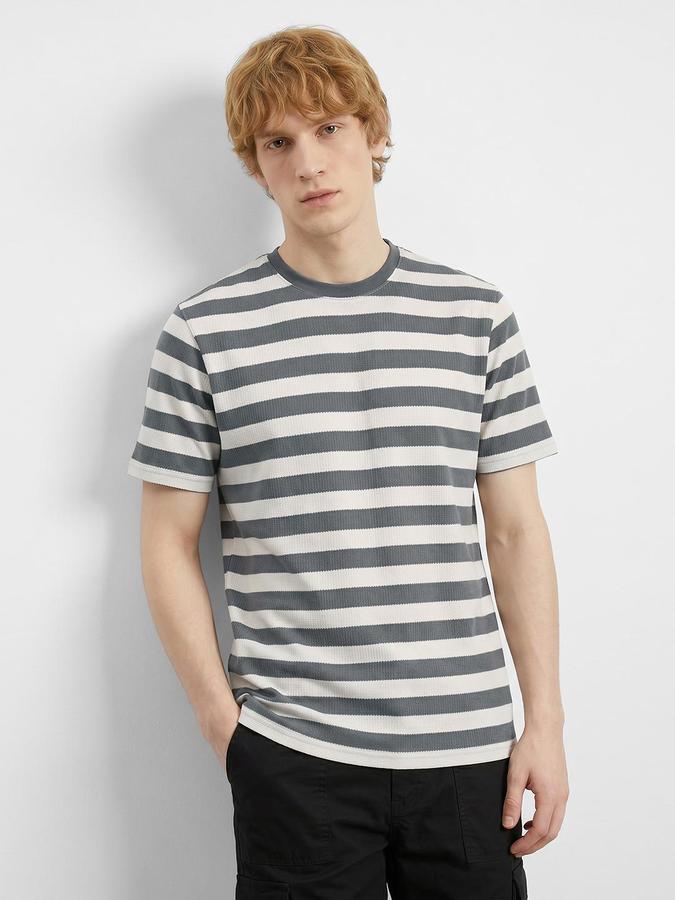 R&B Grey Men Striped Short Sleeves Tshirt