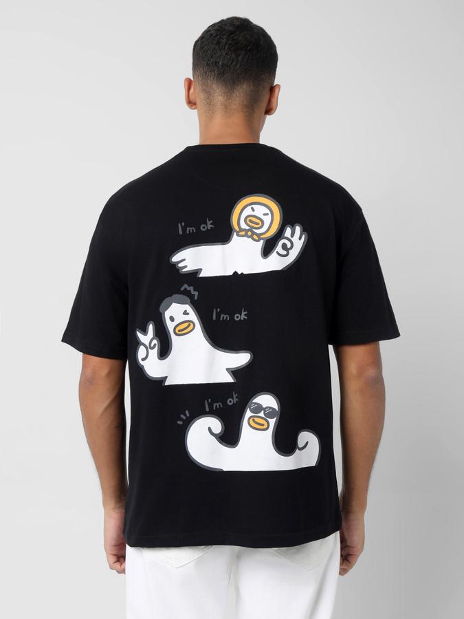 Men Typographic Print Oversized Fit Round-Neck T-Shirt image number 3