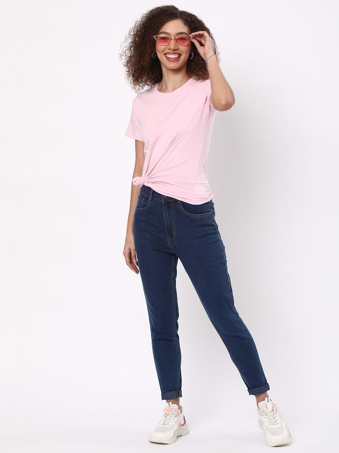 Women Cotton Regular Fit Crew Neck Solid T-shirt