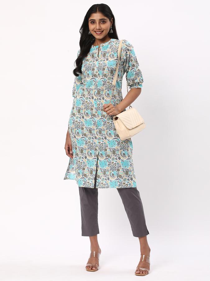 Women Rayon Regular Fit Mandarin Collar Printed Kurta