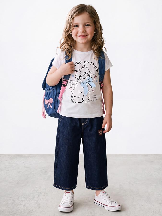 R&B Girls Ivory Graphic Print Short Sleeves Tshirt