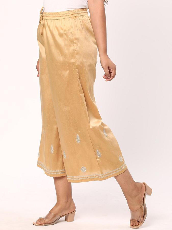 R&B Women Gold Embroidered Flared Palazzos