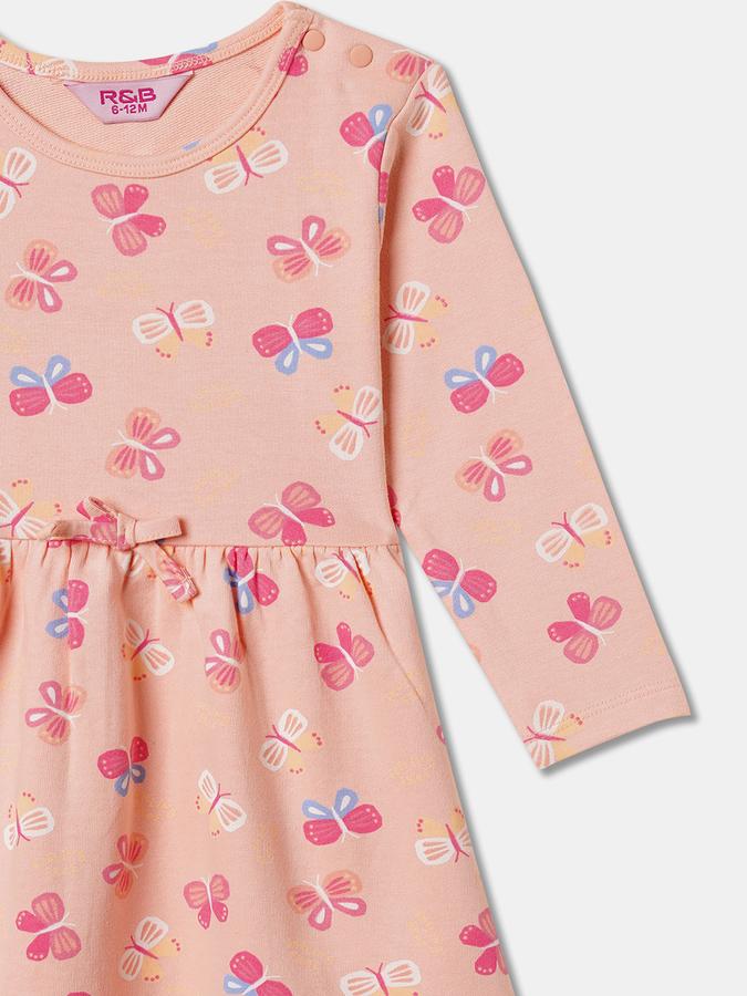 Girls Cotton A-Line Round Neck Printed Dress