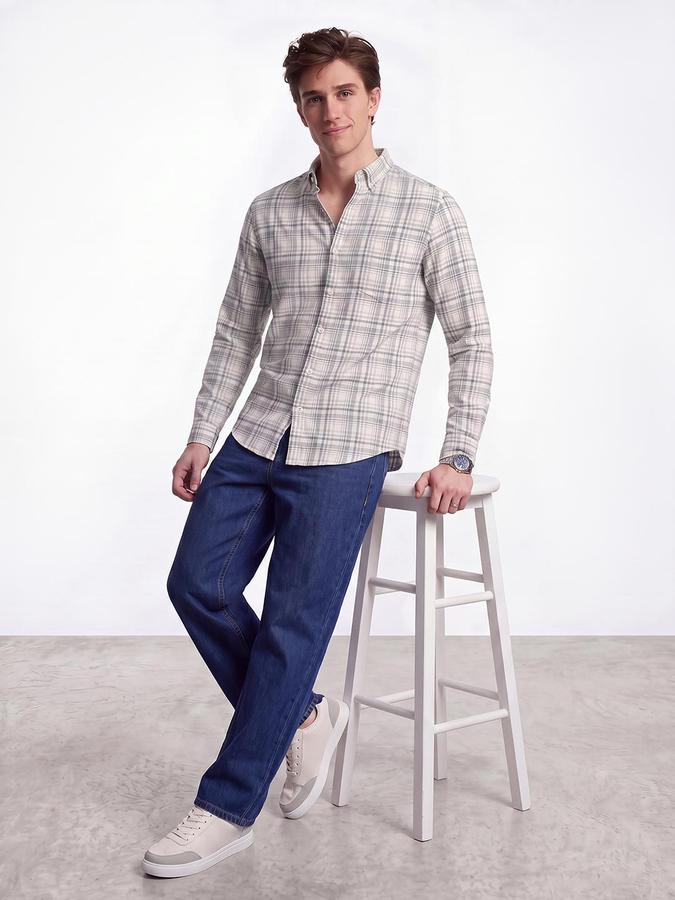 R&B Men's Pure Cotton Green Full Sleeves Collar Neck Checked Shirt