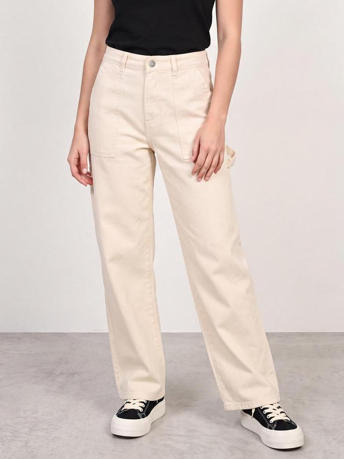 R&B Women Cream Wide Leg Denim Jeans