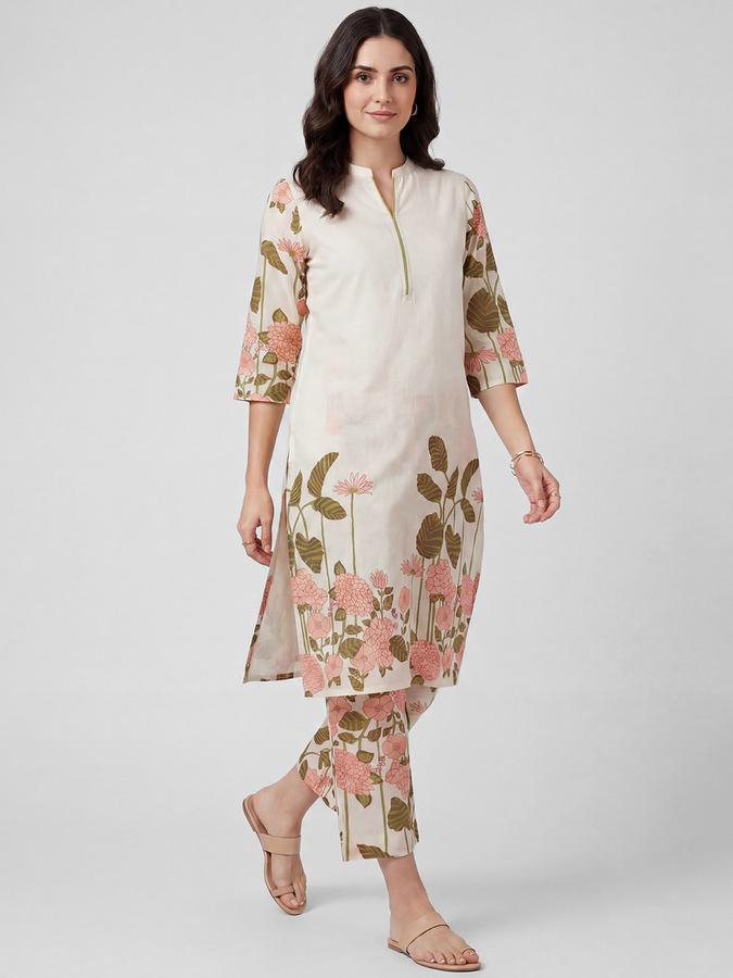 R&B Peach Floral Printed Women Pure Cotton Kurta Set