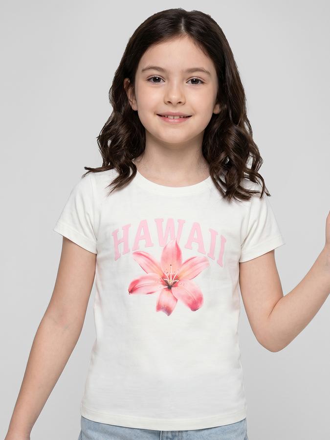 R&B White Graphic Print Girls Round Neck Regular Fit Short Sleeves T-Shirt 