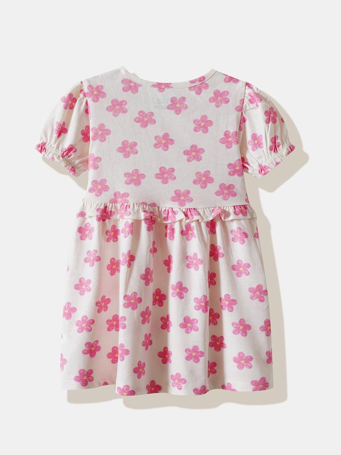 Girls Cotton A-Line Round Neck Ruffled Dress
