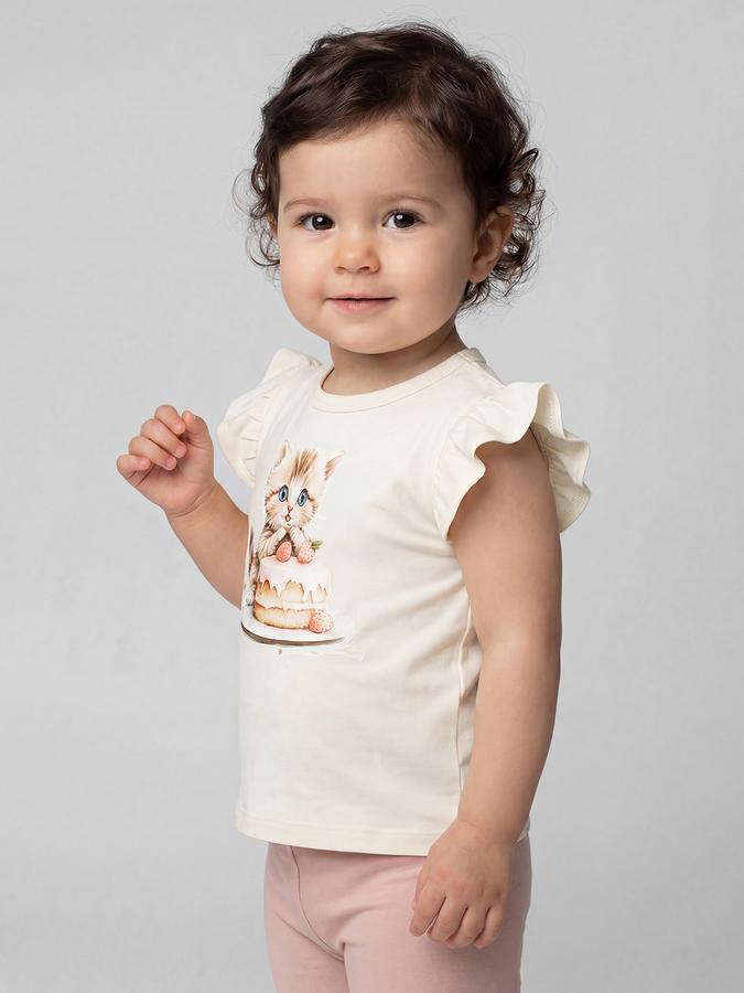 R&B White Graphic Print Girls Round Neck Regular Fit Short Sleeves T-Shirt 