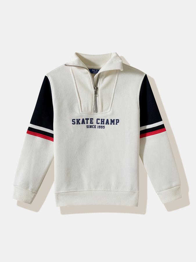 Boys Cotton Blend Relaxed Fit Quarter Zip Embroidered Sweatshirt