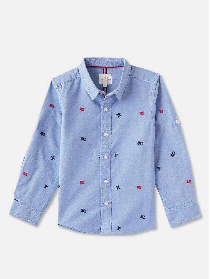 R&B Boys Blue Long Sleeves Textured Shirt