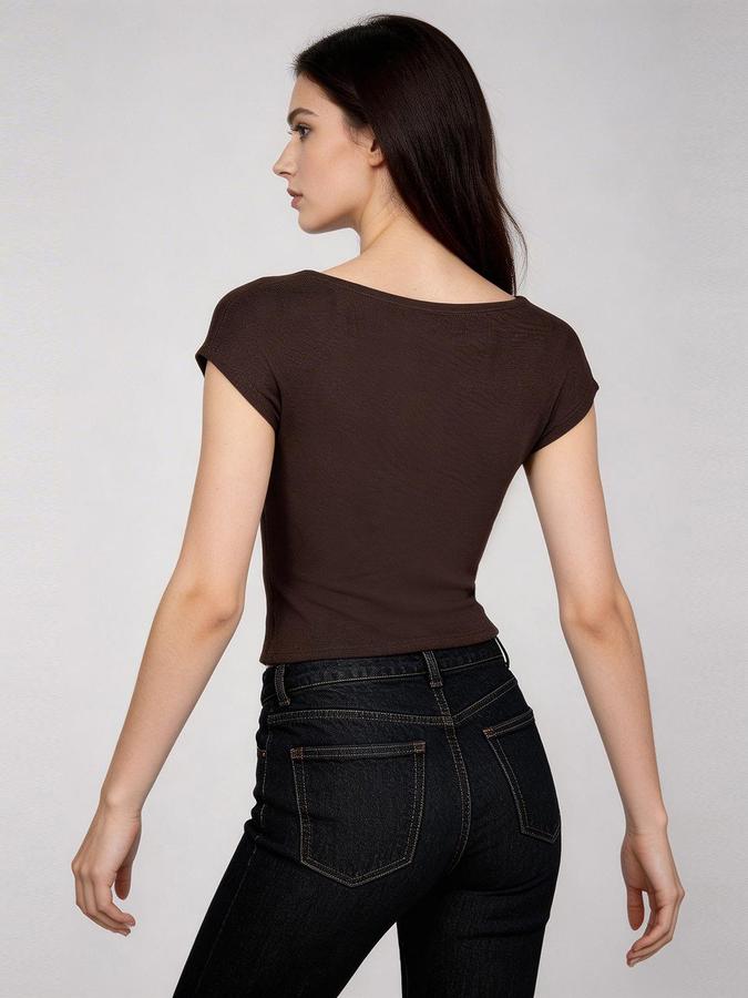 R&B Brown Solid Women Fitted Top 