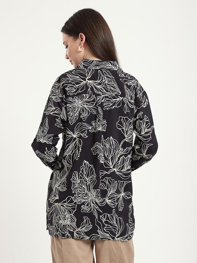 R&B Women Black Leaf Print Shirt