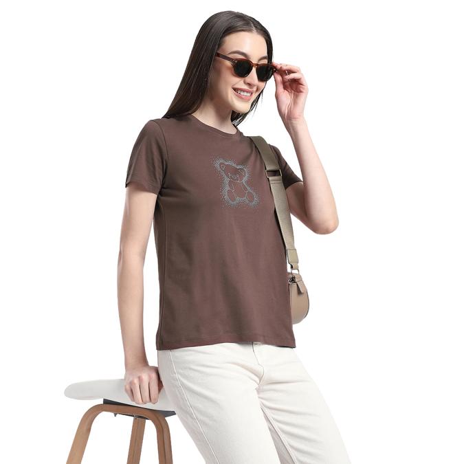 Women Cotton Regular Fit Round Neck Graphic T-shirt
