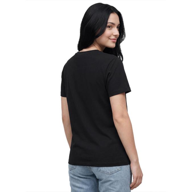 R&B Women Black Cotton Printed Round Neck T-Shirt