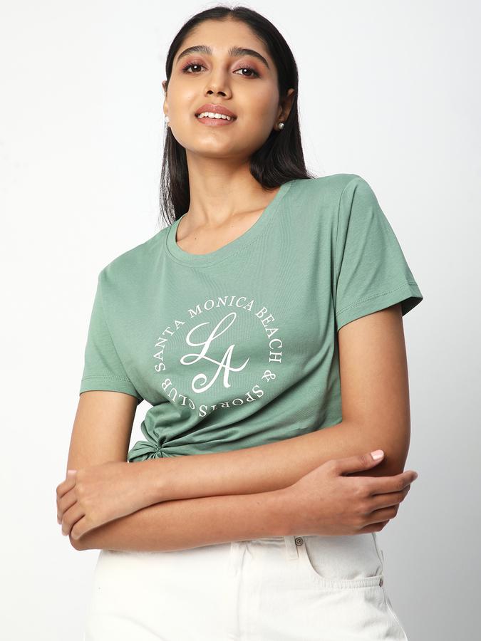 Women Cotton Regular Fit Crew Neck Graphic T-shirt