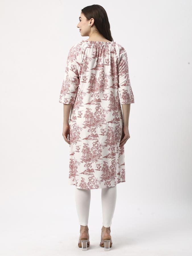 Women Poly Blend Regular Fit Tie-Up Neck Printed Kurta