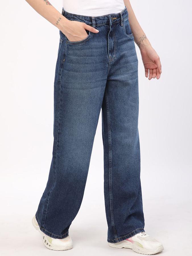 R&B Women Dark Blue Wide Leg High-Rise Jeans