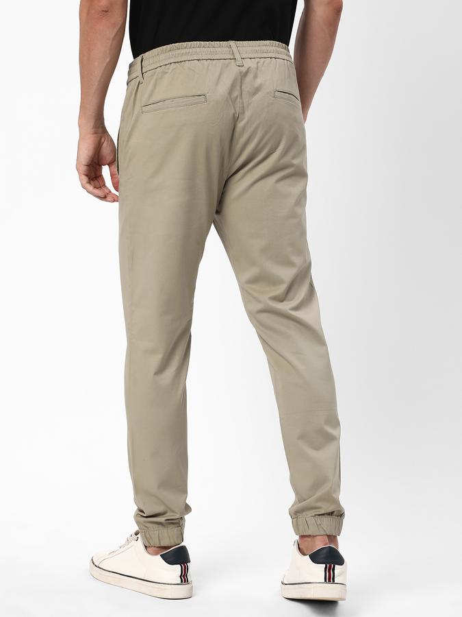 Men Cotton Slim Fit Drawstring Cuffed Solid Trousers