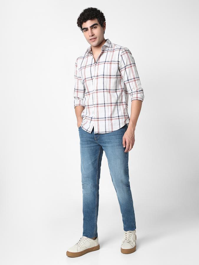 R&B Men's White Checked Shirt