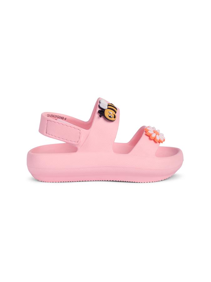 R&B Girls Light Peach Applique work Velcro Sandals