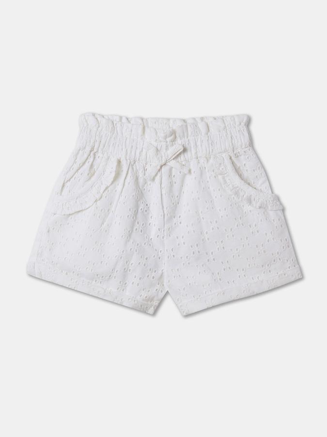 Girls Cotton Embroidered High-Waist Cuffed Hem Shorts