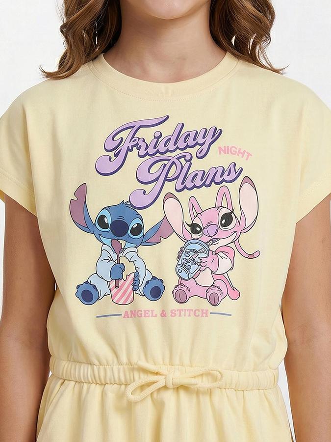 R&B Yellow Cotton Printed Girls Dresses